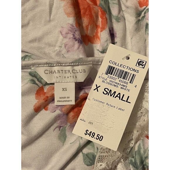 Charter Club White Blossoms Lace-Sleeve Chemise Nightgown Extra Small NWT - Picture 6 of 8